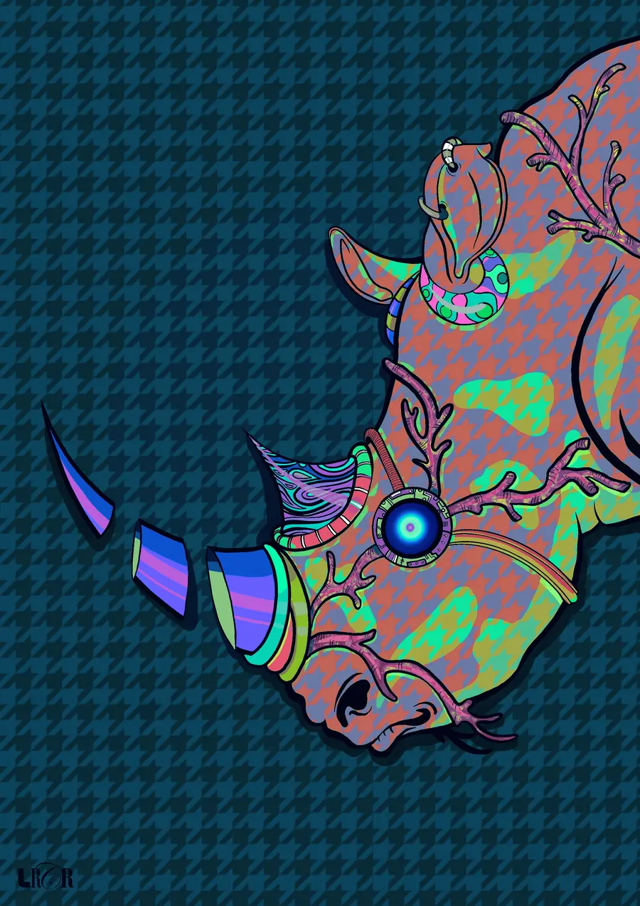 Rhino Azul Estampado — LRCR-0043 — Arte Digital Studio LRCR